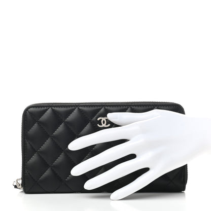 Chanel Lambskin Quilted Large Gusset Zip Around Wallet Black 2 of 7