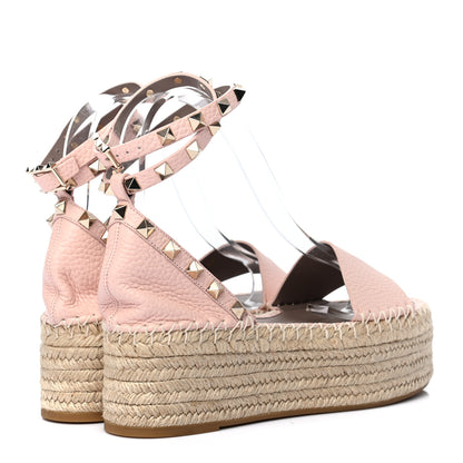Valentino Garavani Grained Calfskin Rockstud Ankle Wrap Espadrille Flatform Sandals 36 Rose Quartz 4 of 8