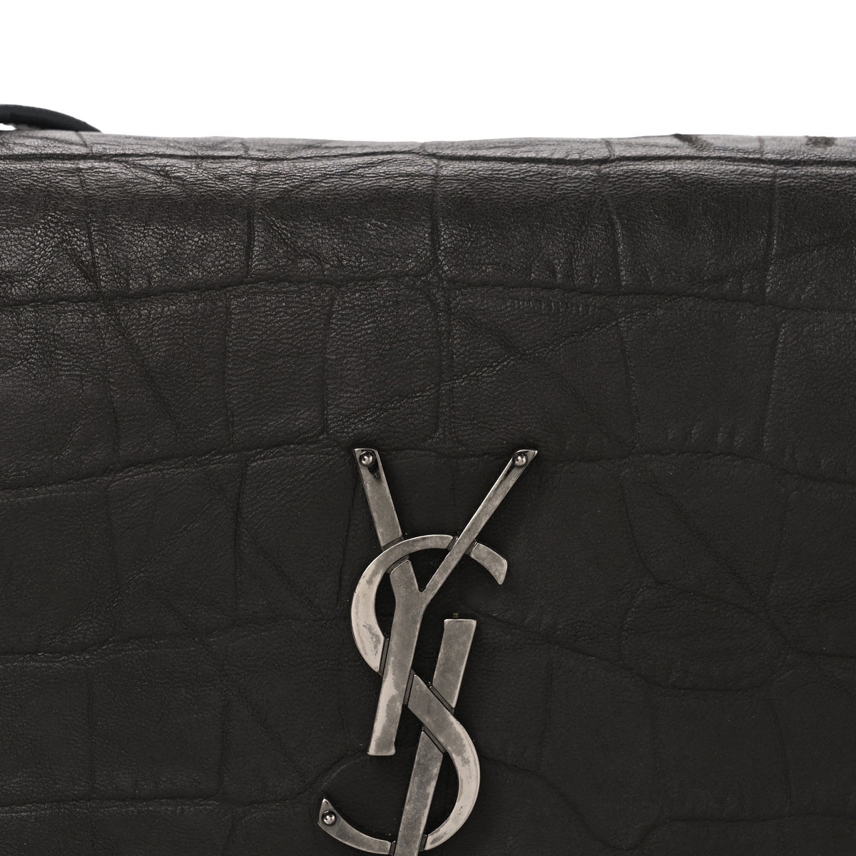 Calfskin Crocodile Embossed West Hollywood Monogram Fold-Over Dark Brown