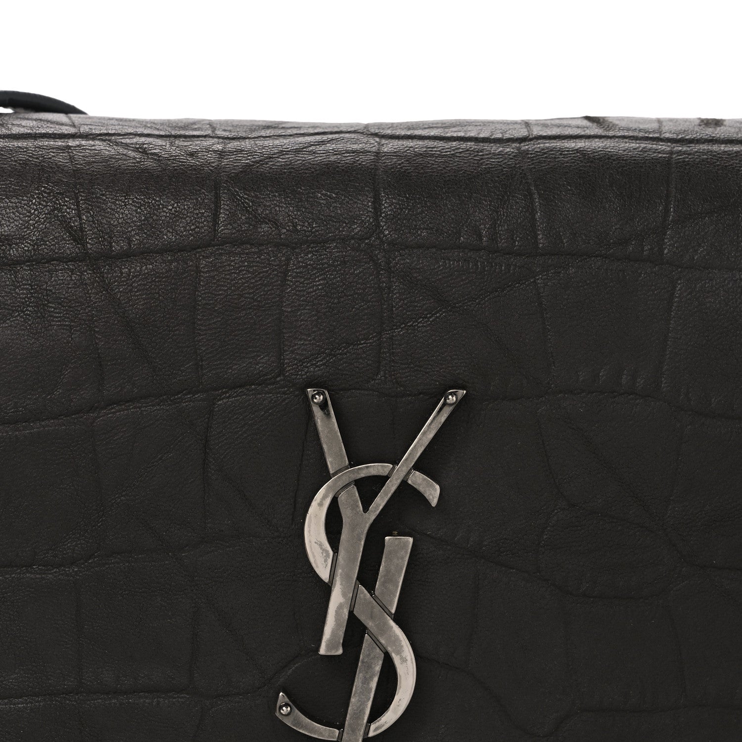 Saint Laurent Calfskin Crocodile Embossed West Hollywood Monogram Fold-Over Dark Brown 7 of 9