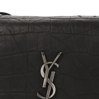 Saint Laurent Calfskin Crocodile Embossed West Hollywood Monogram Fold-Over Dark Brown 7 of 9