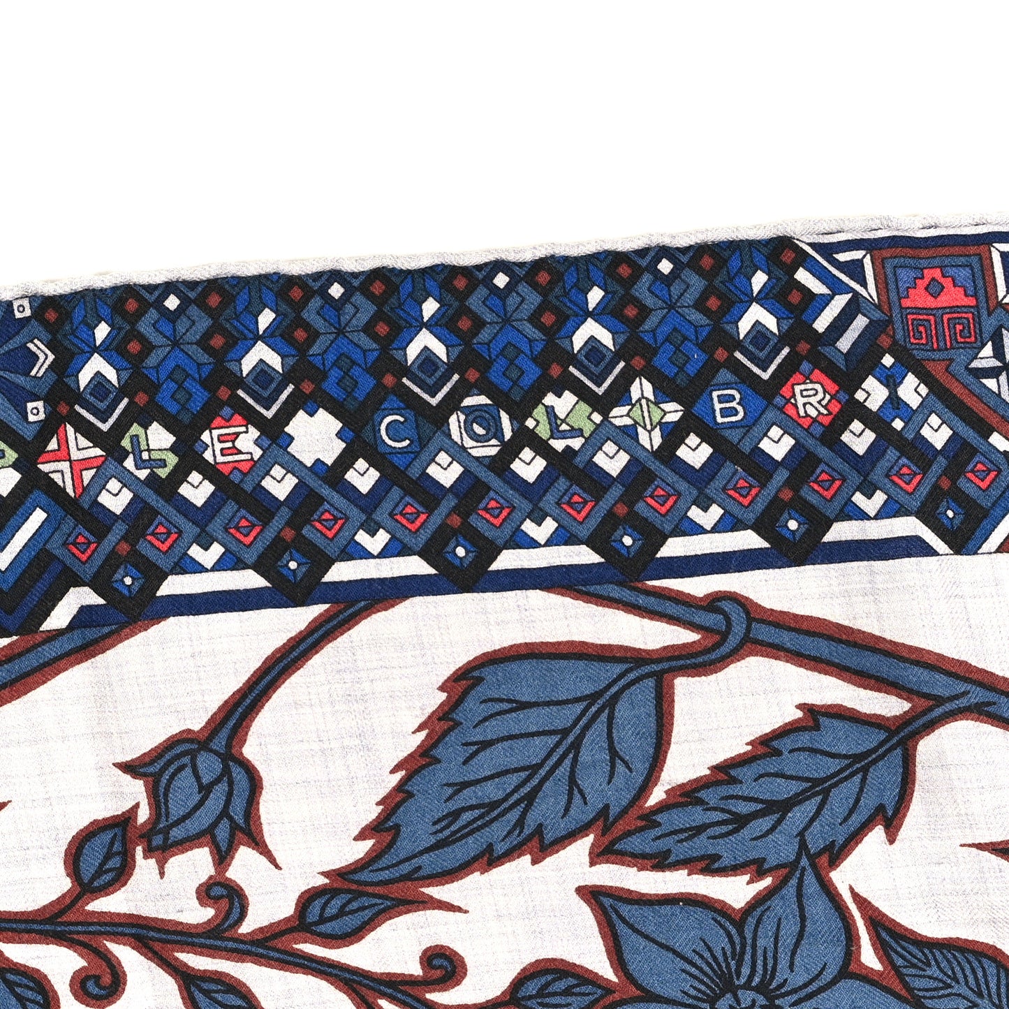 Cashmere Silk Le Jaguar Et Le Colibri Shawl 140 Gris Chine Bleu Acajou