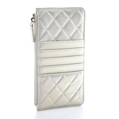 Chanel Iridescent Lambskin Quilted Classic Flat Wallet Pouch Ivory 3 of 10