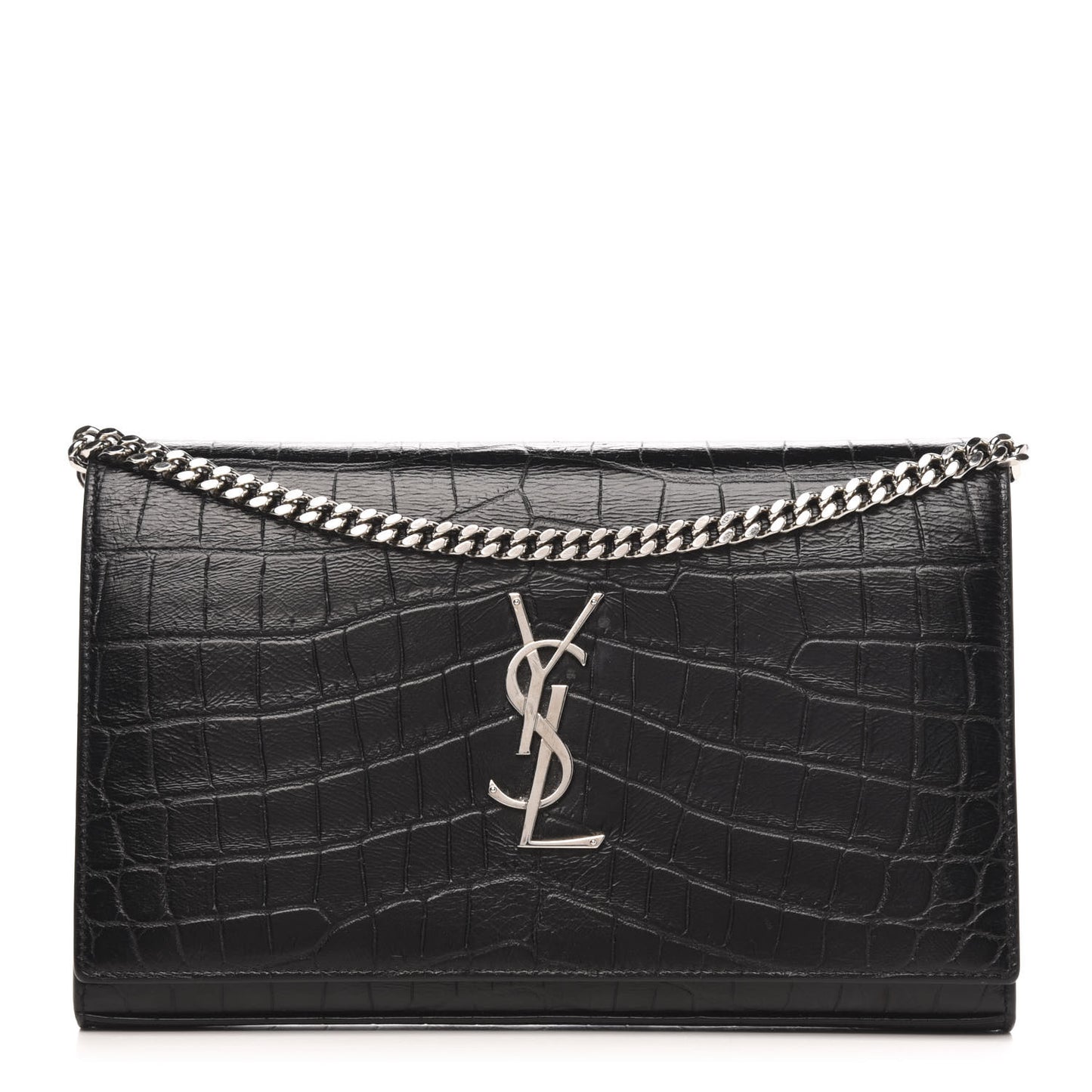 Crocodile Embossed Calfskin Monogram Chain Wallet Black