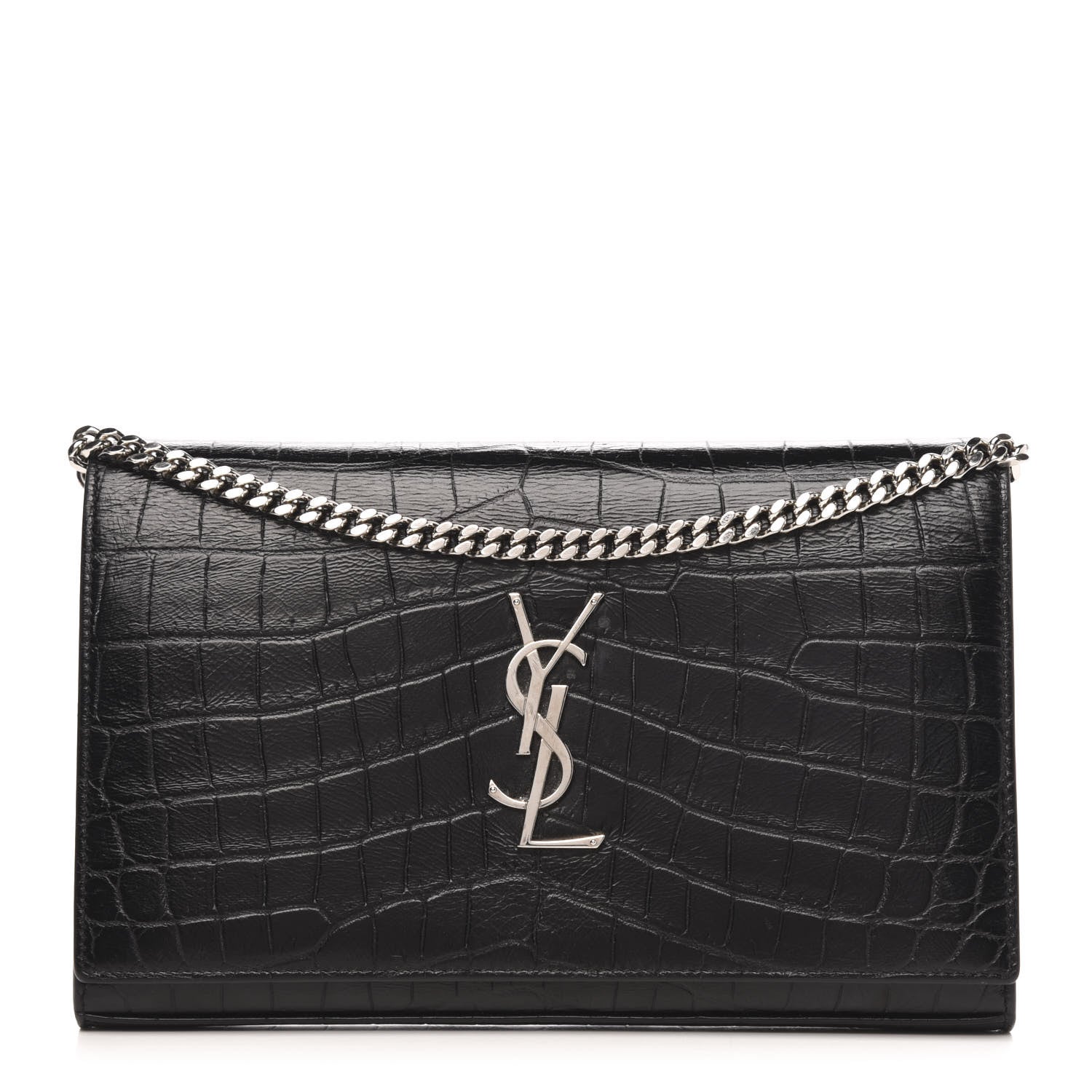Saint Laurent Crocodile Embossed Calfskin Monogram Chain Wallet Black 1 of 10
