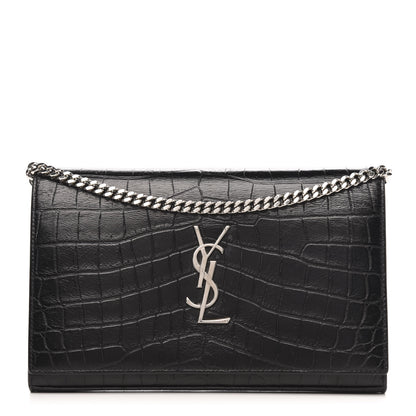 Saint Laurent Crocodile Embossed Calfskin Monogram Chain Wallet Black 1 of 10