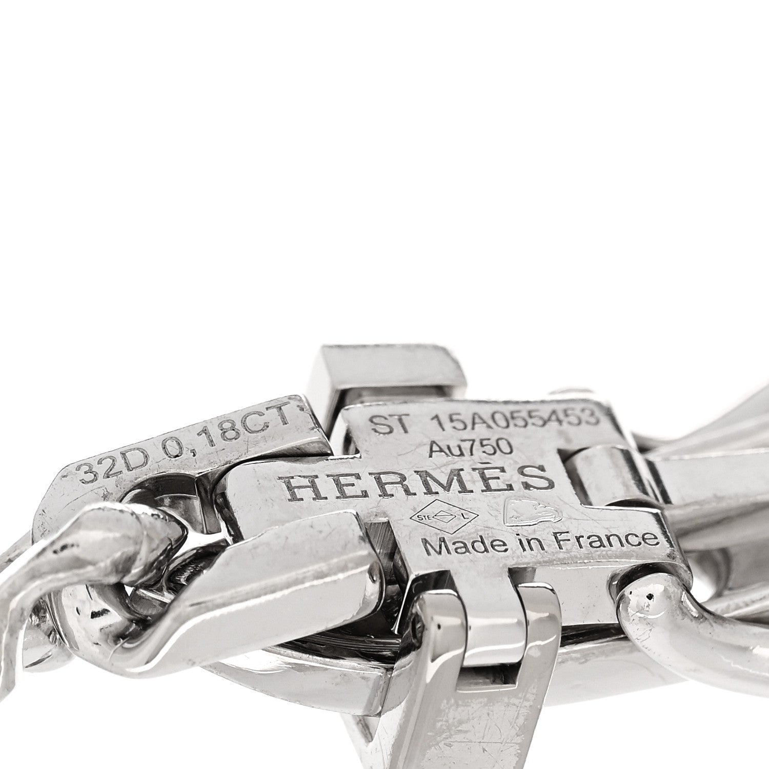Hermes 18K White Gold Diamond TPM Boucle Sellier Bracelet ST