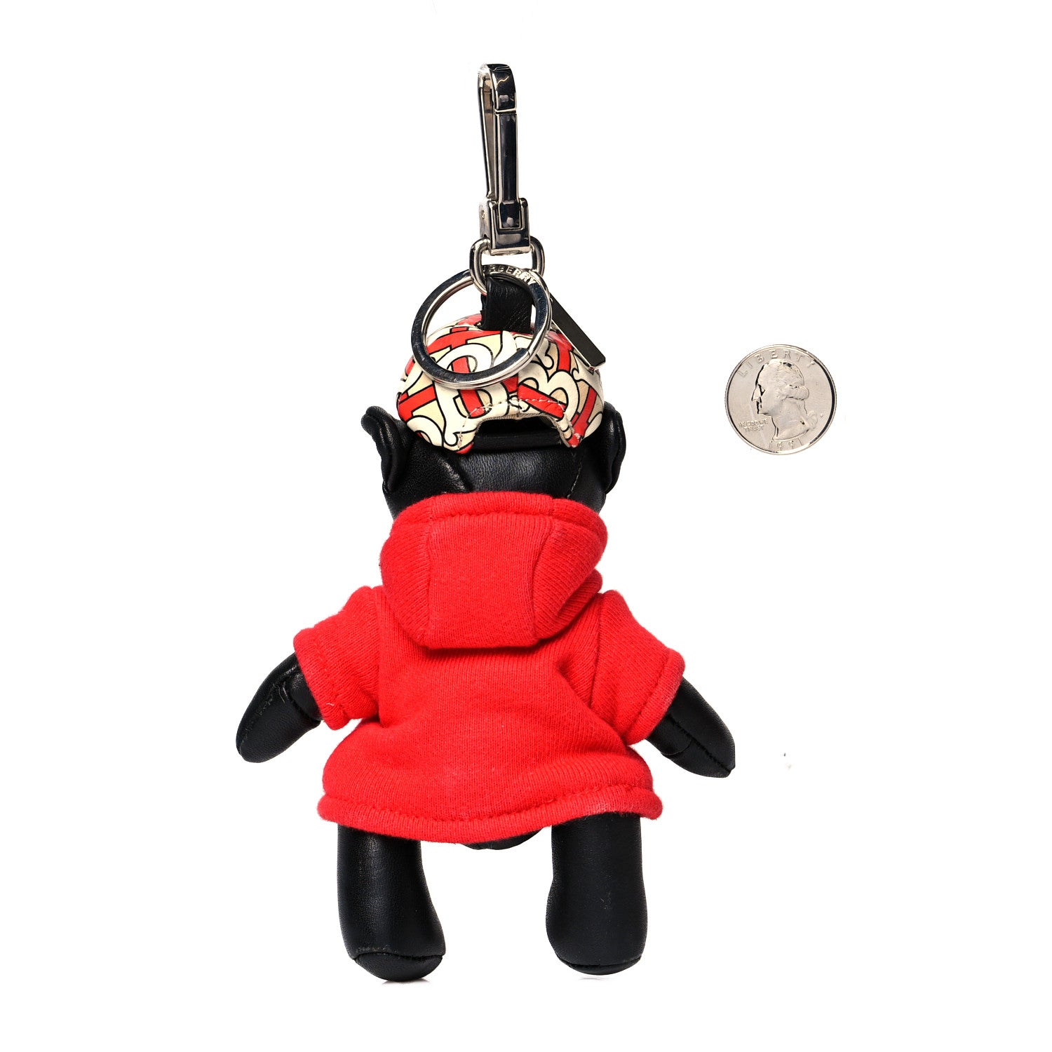 Burberry Grained Calfskin Thomas Hoodie Teddy Bear Keychain Charm Black Red 2 of 5