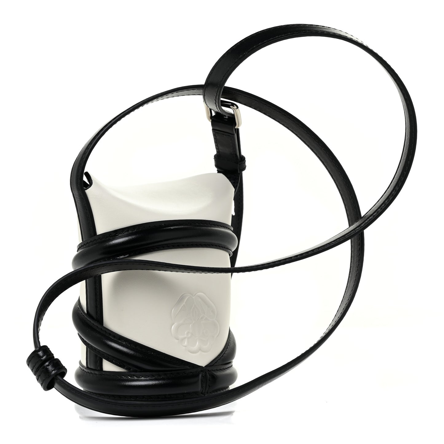 Calfskin Mini Curve Bucket Bag Black White