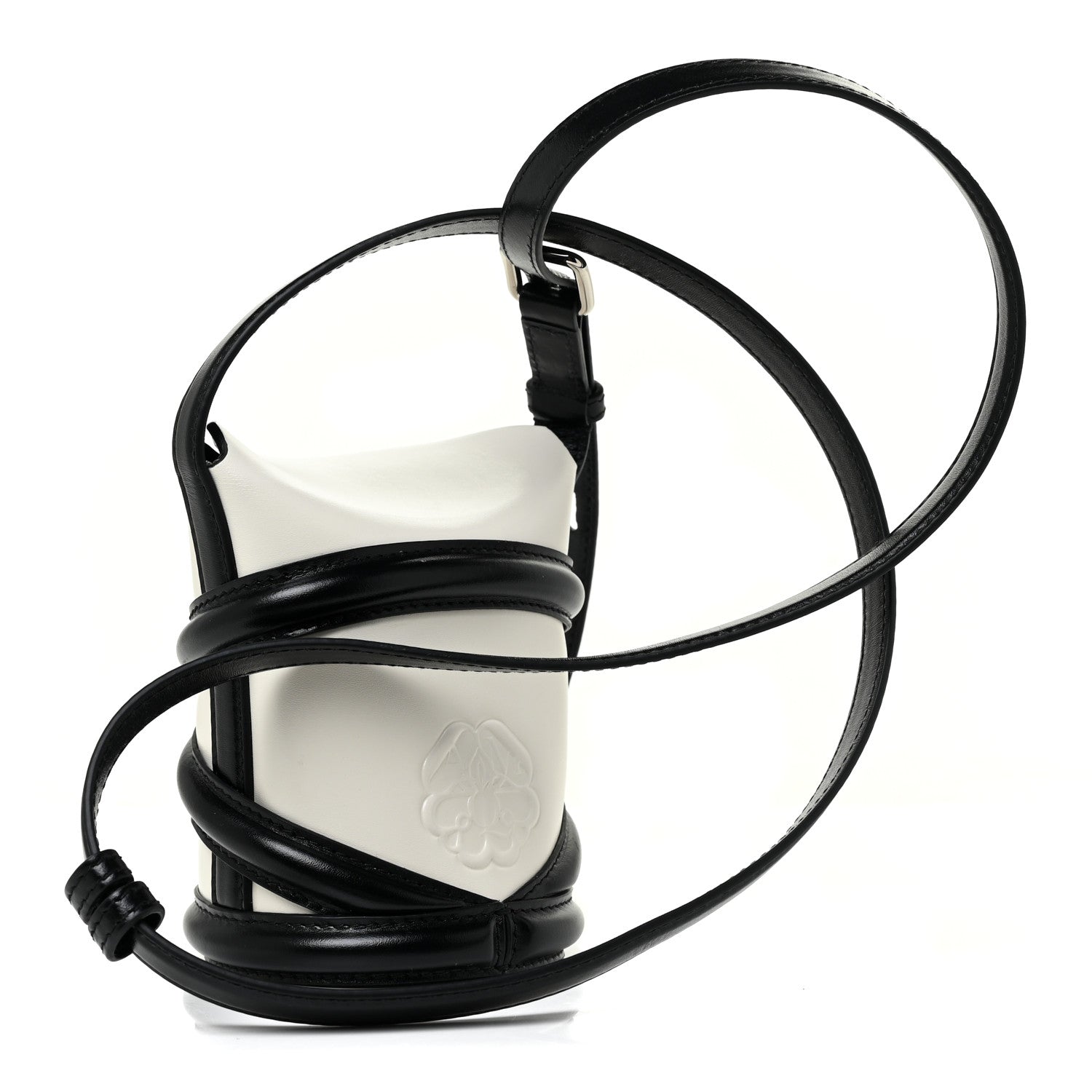 Alexander McQueen Calfskin Mini Curve Bucket Bag Black White 3 of 10