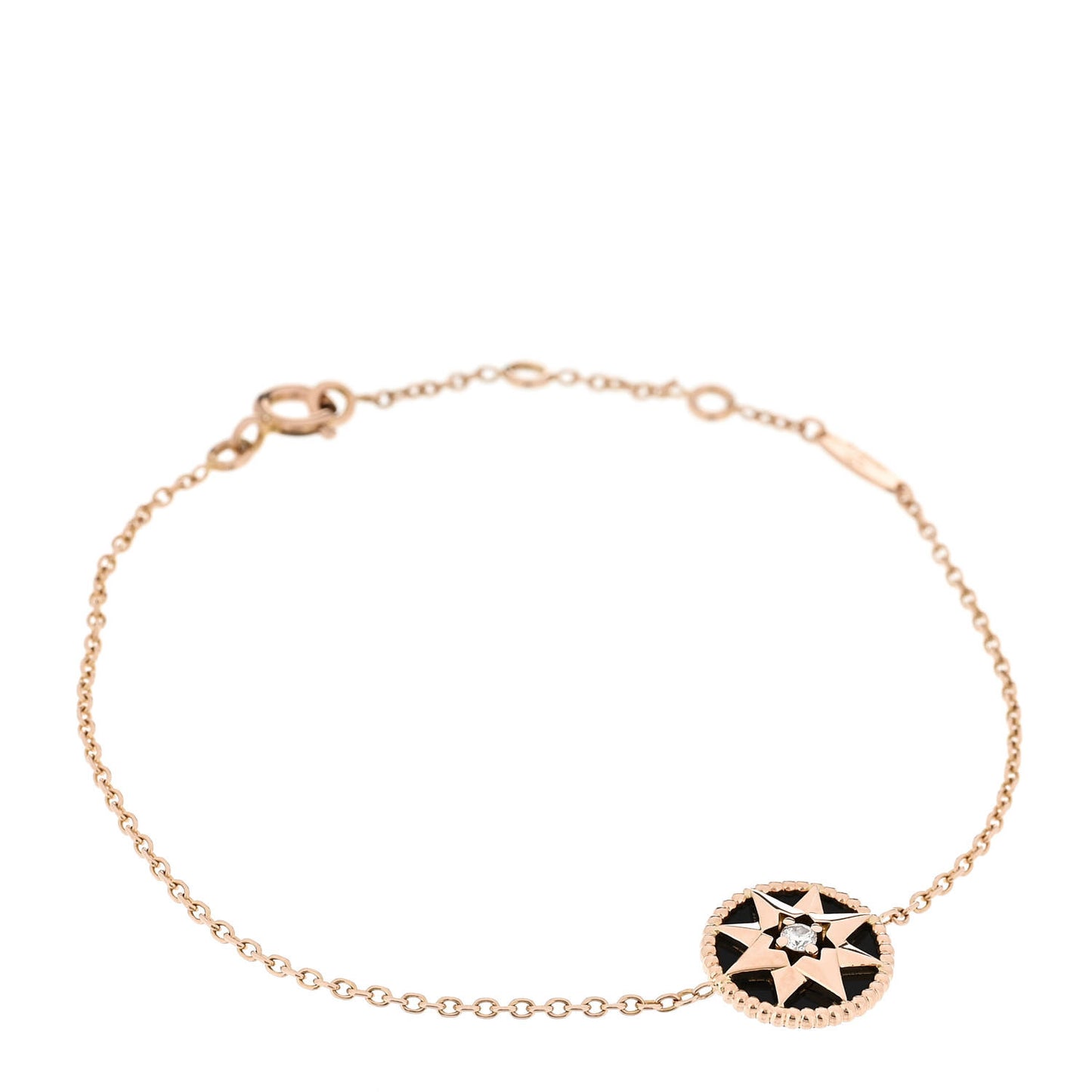 18K Rose Gold Diamond Black Onyx Rose Des Vents Bracelet
