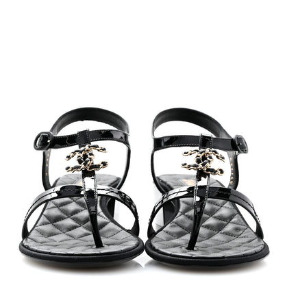 Chanel Patent CC Logo Thong Sandals 39.5 Black 3 of 10