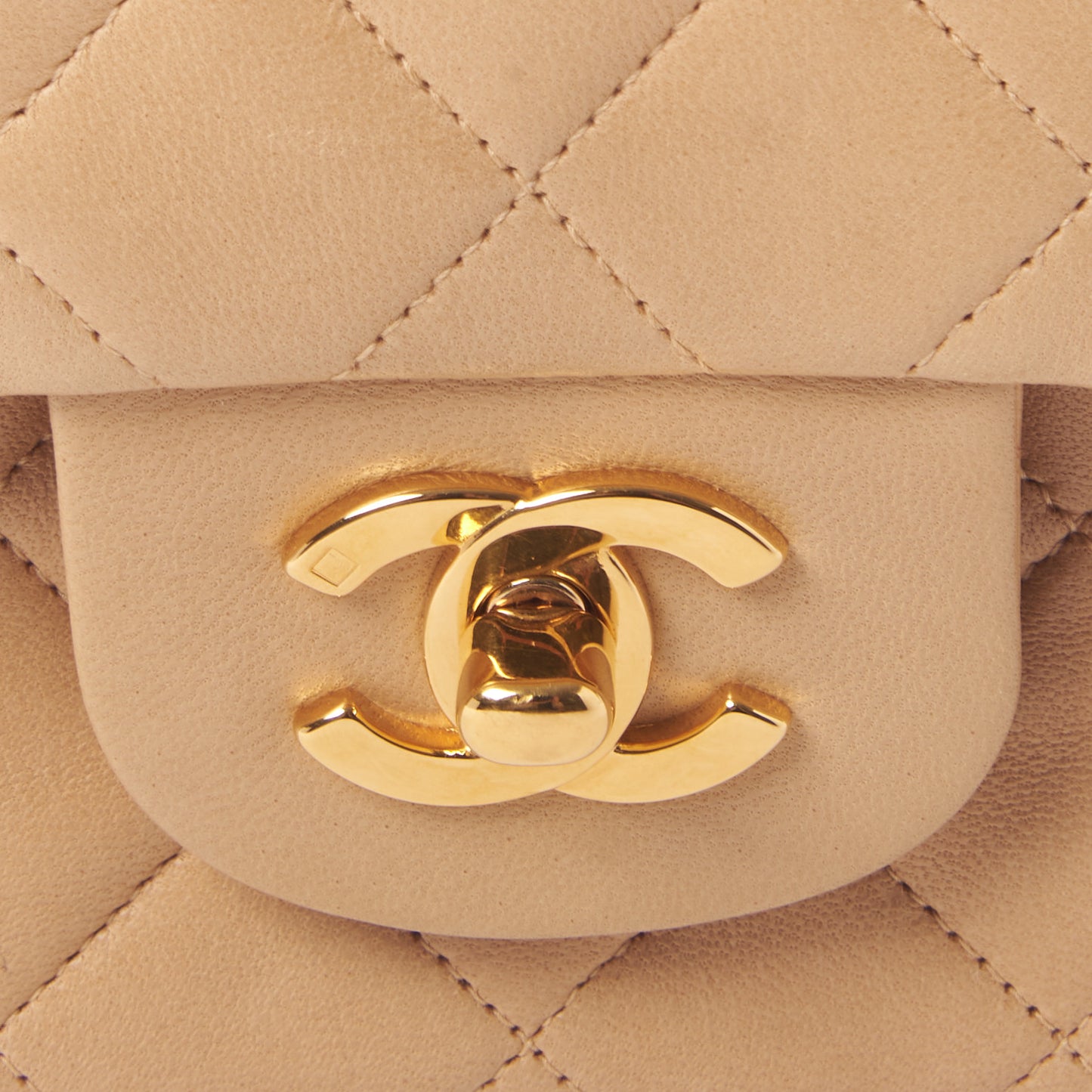 Lambskin Quilted Small Double Flap Beige