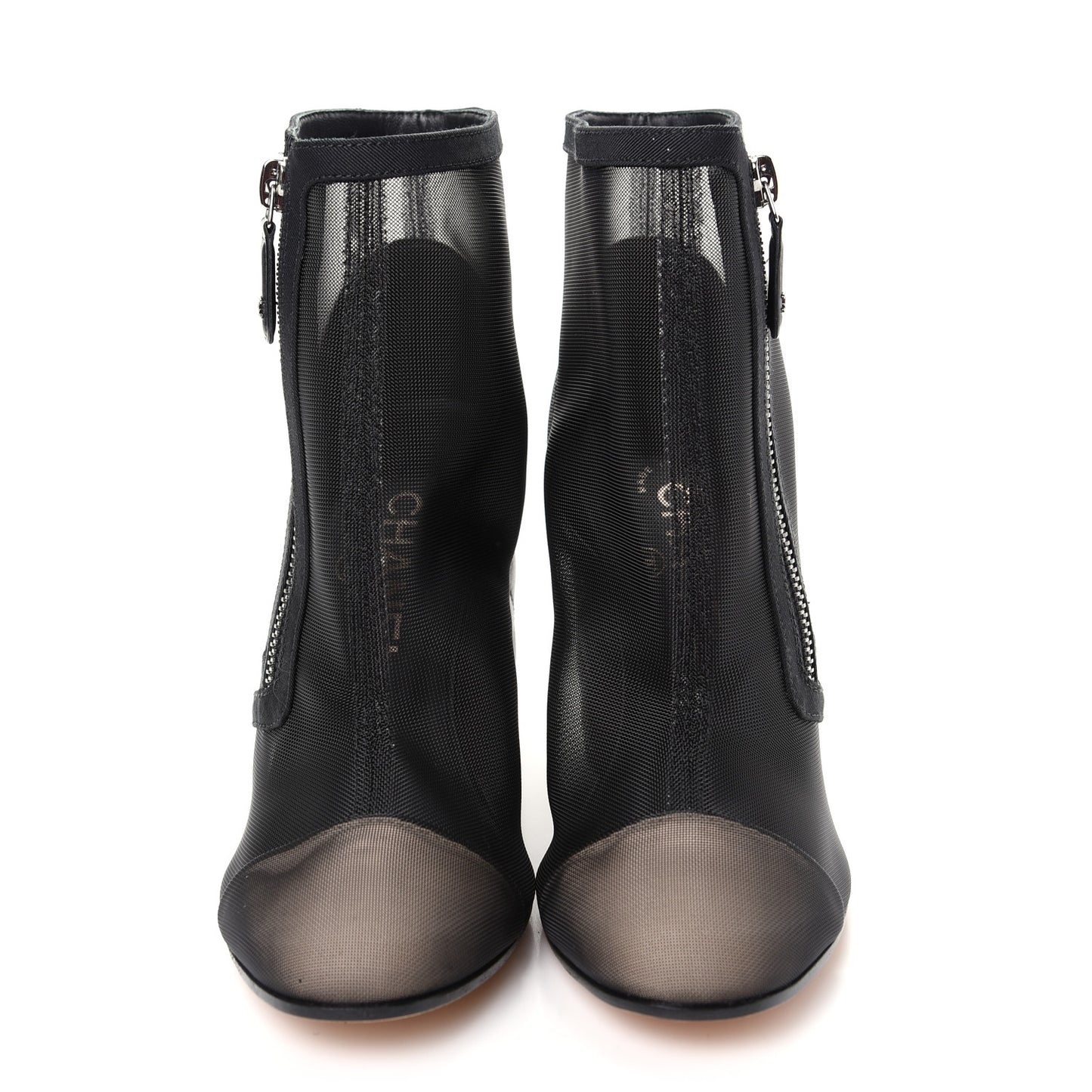 Mesh Grosgrain Cap Toe Short Boots 37.5 Beige Black