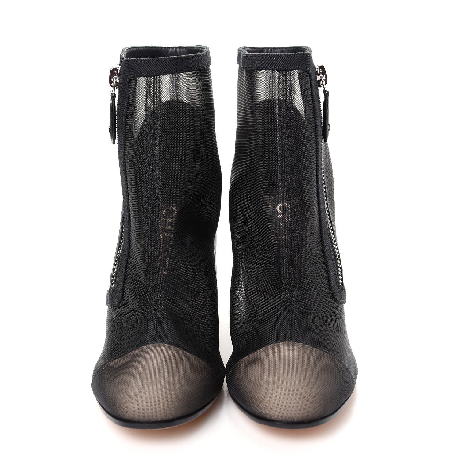 Chanel Mesh Grosgrain Cap Toe Short Boots 37.5 Beige Black 2 of 11