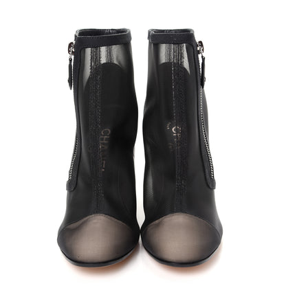 Chanel Mesh Grosgrain Cap Toe Short Boots 37.5 Beige Black 2 of 11
