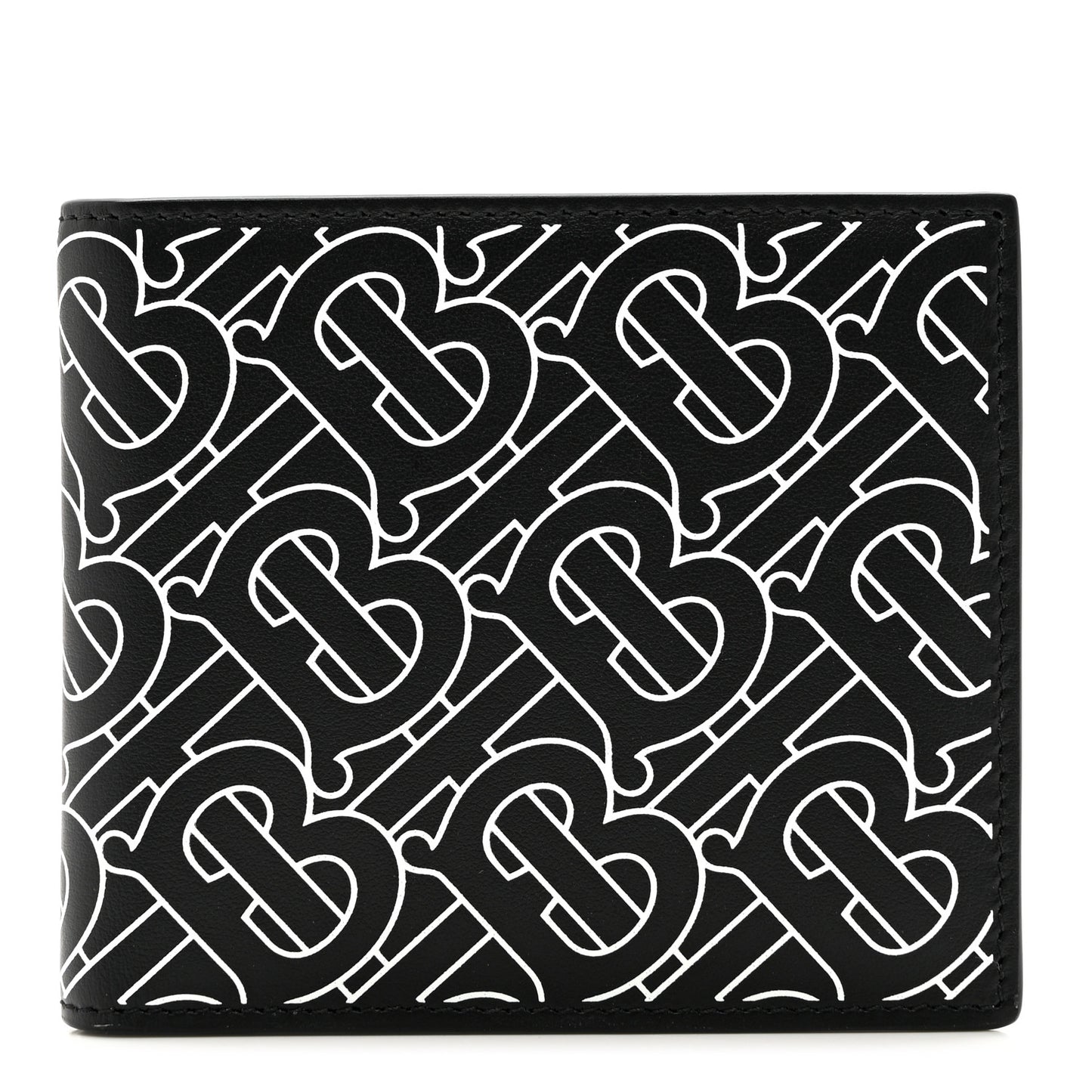 Calfskin Embossed TB Print Bi-Fold Wallet Black White