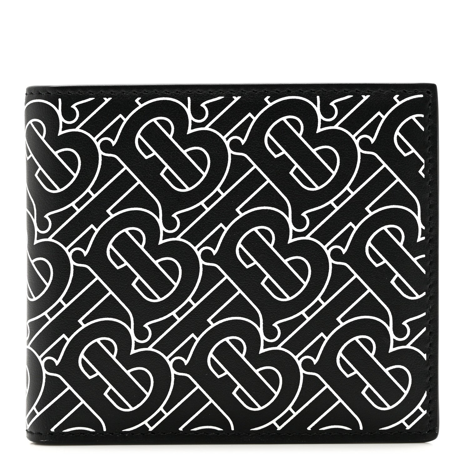Burberry Calfskin Embossed TB Print Bi-Fold Wallet Black White 1 of 6