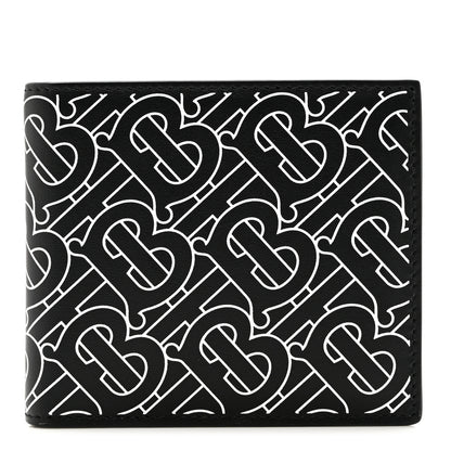 Burberry Calfskin Embossed TB Print Bi-Fold Wallet Black White 1 of 6