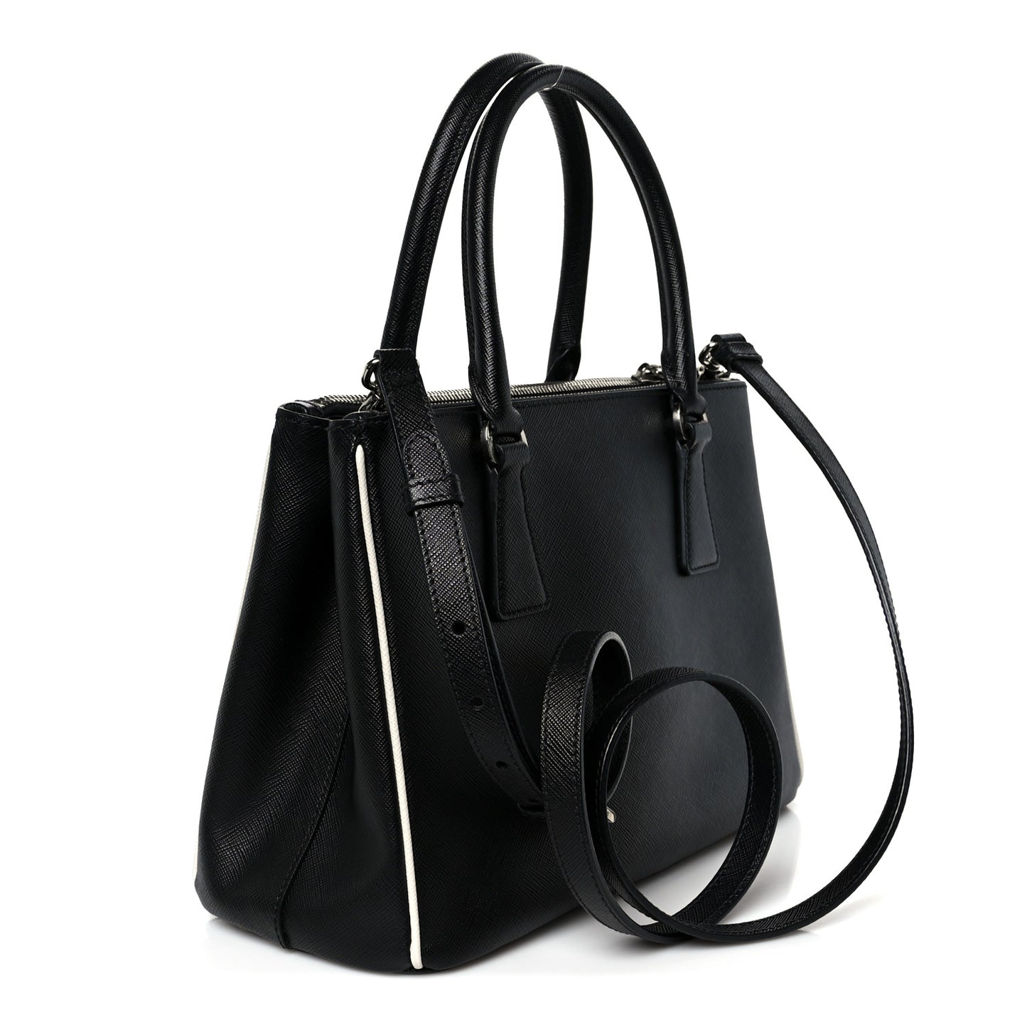 Saffiano Small Galleria Double Zip Tote Black Talco
