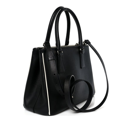Prada Saffiano Small Galleria Double Zip Tote Black Talco 3 of 11
