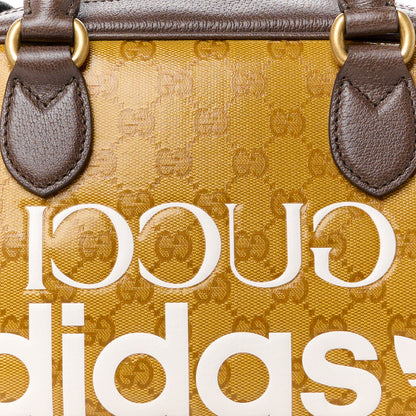 Gucci X ADIDAS Crystal Vintage Monogram Textured Dollar Calfskin Web Trefoil Logo Mini Bowling Bag Mid Natural Nut Off White New Acero 8 of 10