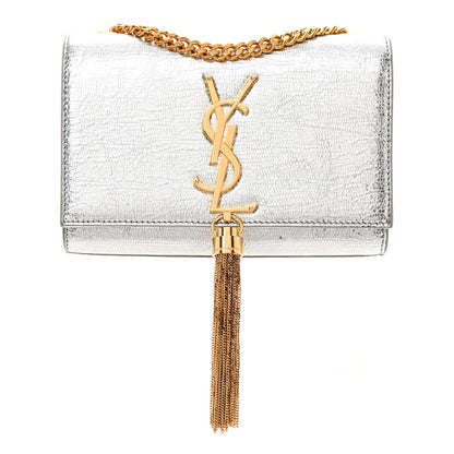 Saint Laurent Metallic Calfskin Small Classic Monogram Kate Tassel Satchel Silver 1 of 9