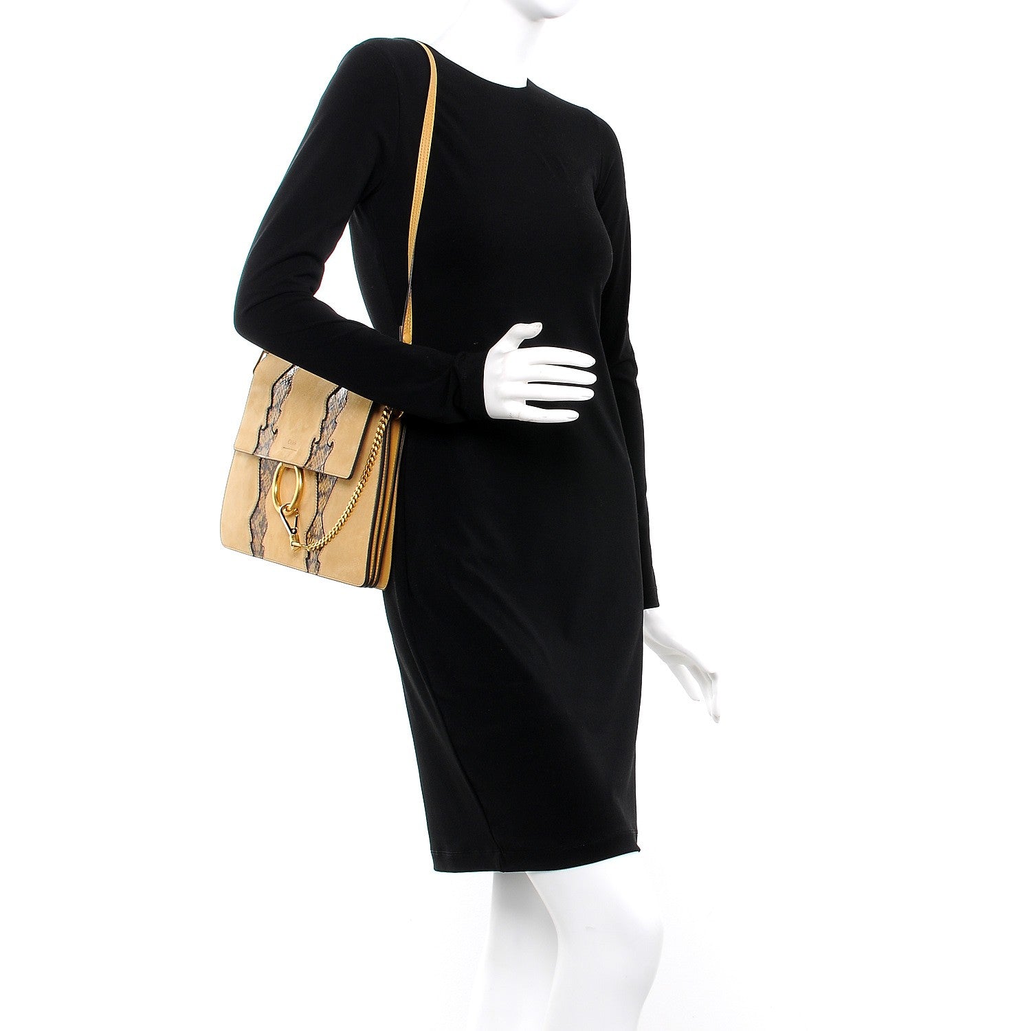 Chloe Suede Calfskin Snakeskin Medium Faye Shoulder Bag Dusty Yellow 2 of 7