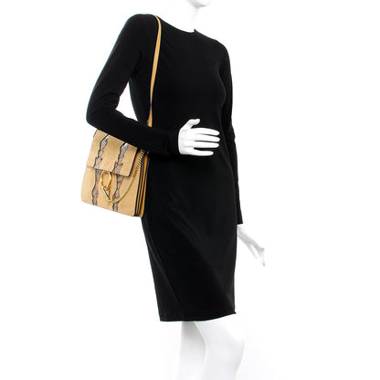 Chloe Suede Calfskin Snakeskin Medium Faye Shoulder Bag Dusty Yellow 2 of 7