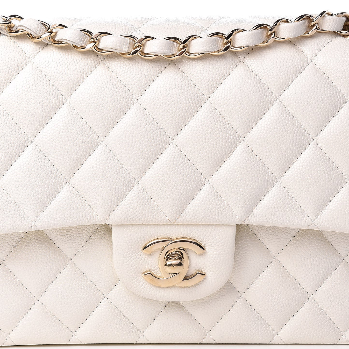 Caviar Quilted Medium Double Flap White