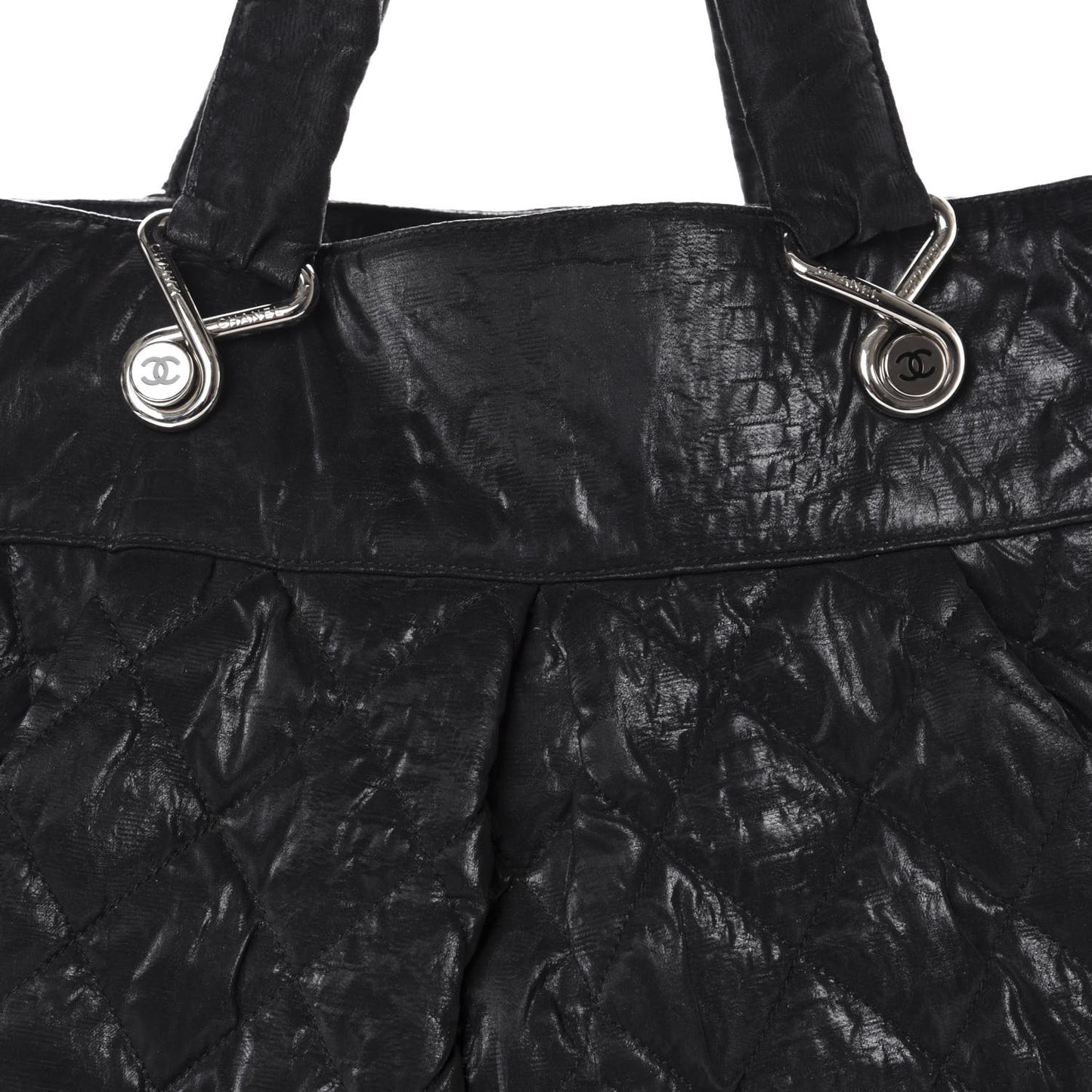 Crinkled Coated Canvas Le Marais Large Tote Black
