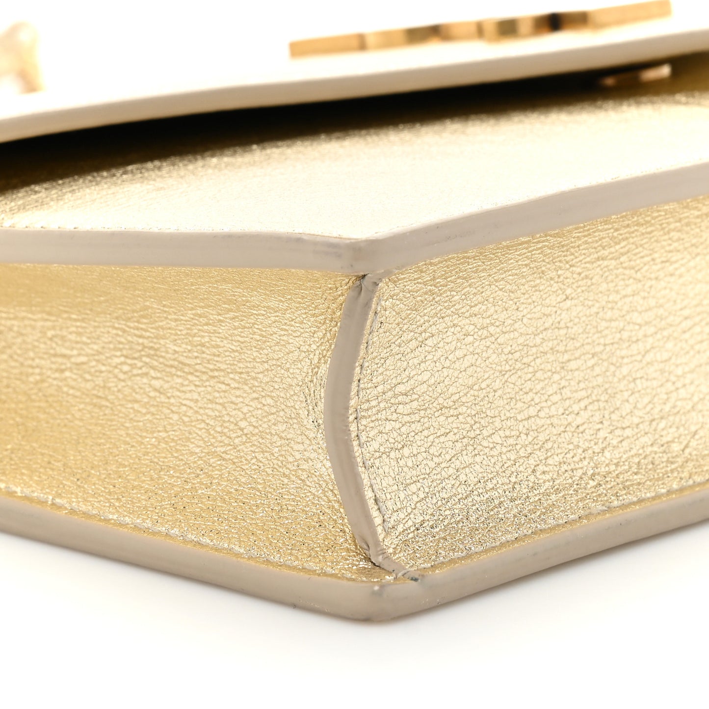 Metallic Calfskin Monogram Envelope Chain Wallet Gold