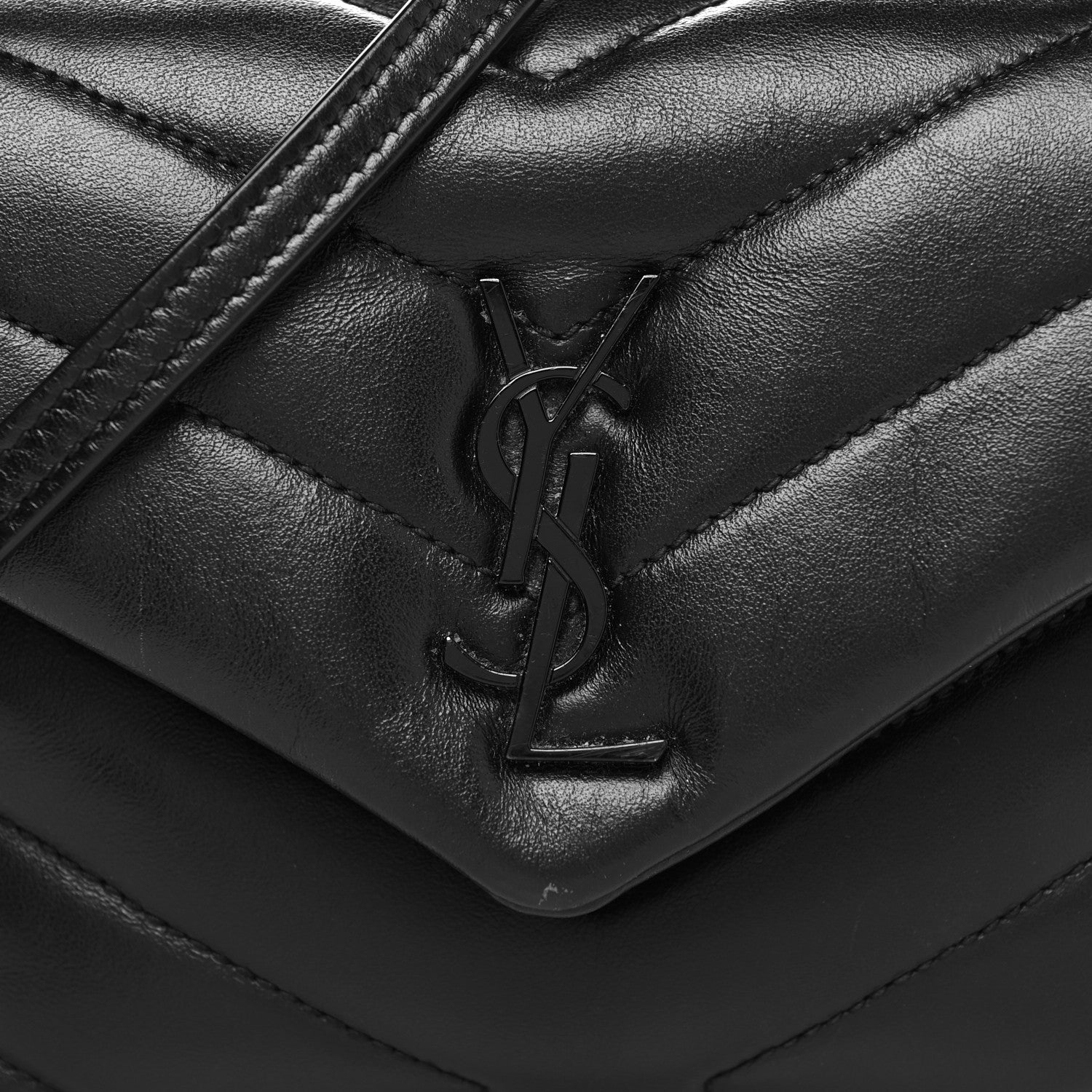 Saint Laurent Calfskin Y Quilted Monogram Monochrome Toy Loulou Crossbody Bag Black 7 of 10