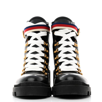 Gucci Calfskin Womens Sylvie Web Lace Up Combat Boots 41 Black 2 of 9