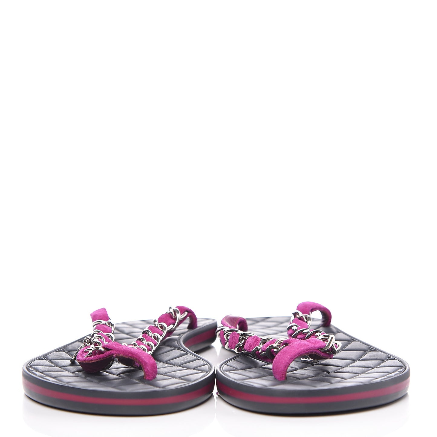 Suede Calfskin Quilted Chain Thong Sandals 36.5 Pink