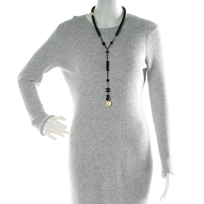 Chanel Pearl Beaded CC Long Necklace Ruthenium Black 2 of 4