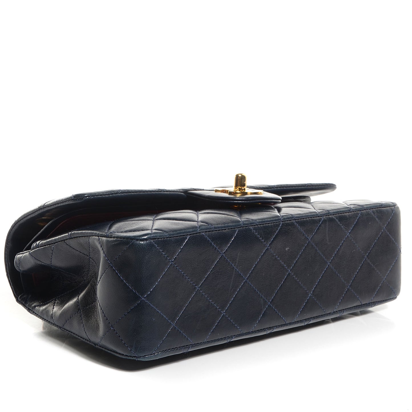 Lambskin Quilted Small Double Flap Navy