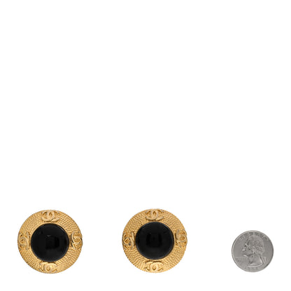 Chanel CC Round Clip On Earrings Black Gold 2 of 4