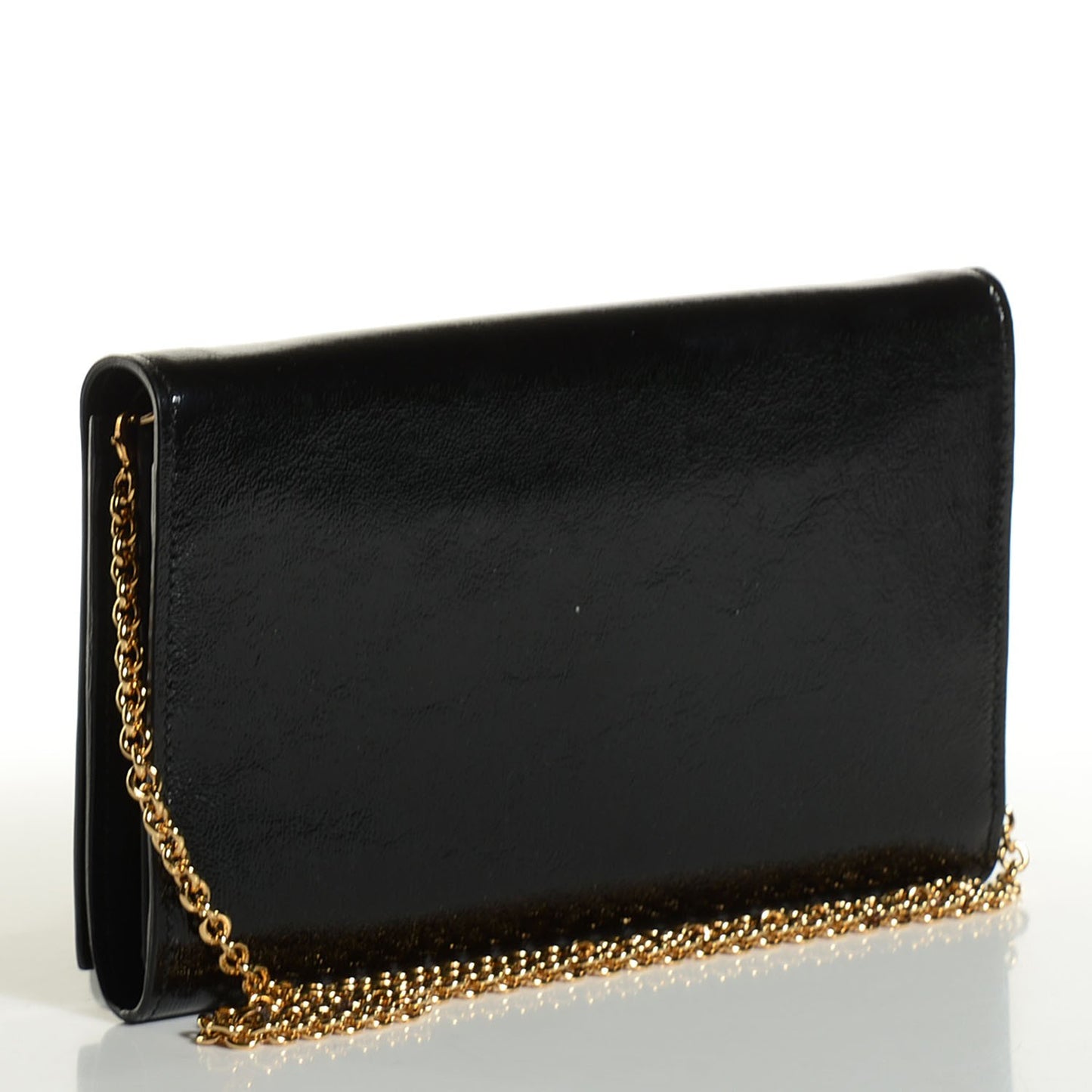 Textured Patent Belle de Jour Chain Clutch Black