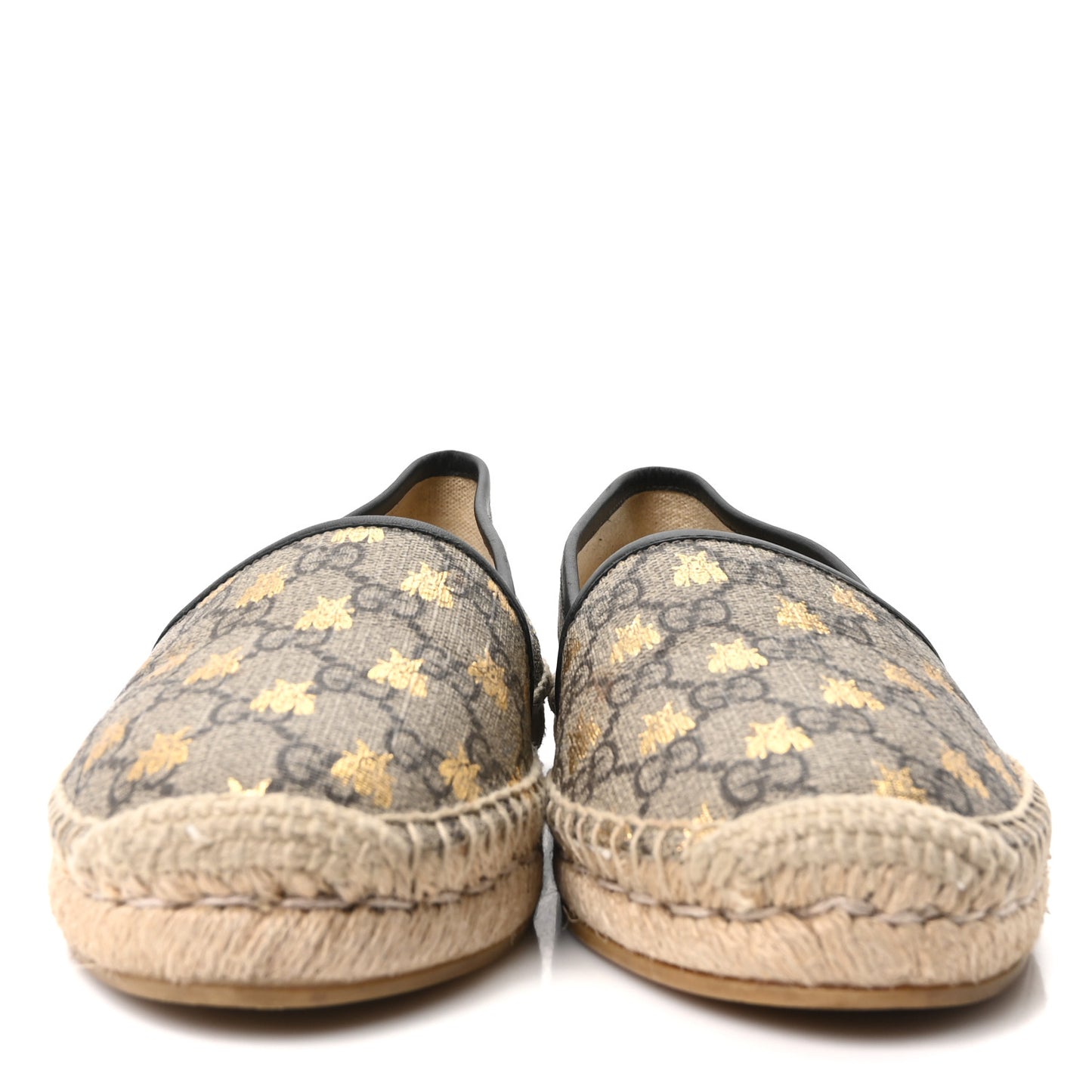 GG Supreme Monogram Bees Espadrille Flats 38 Beige Ebony Oro Black
