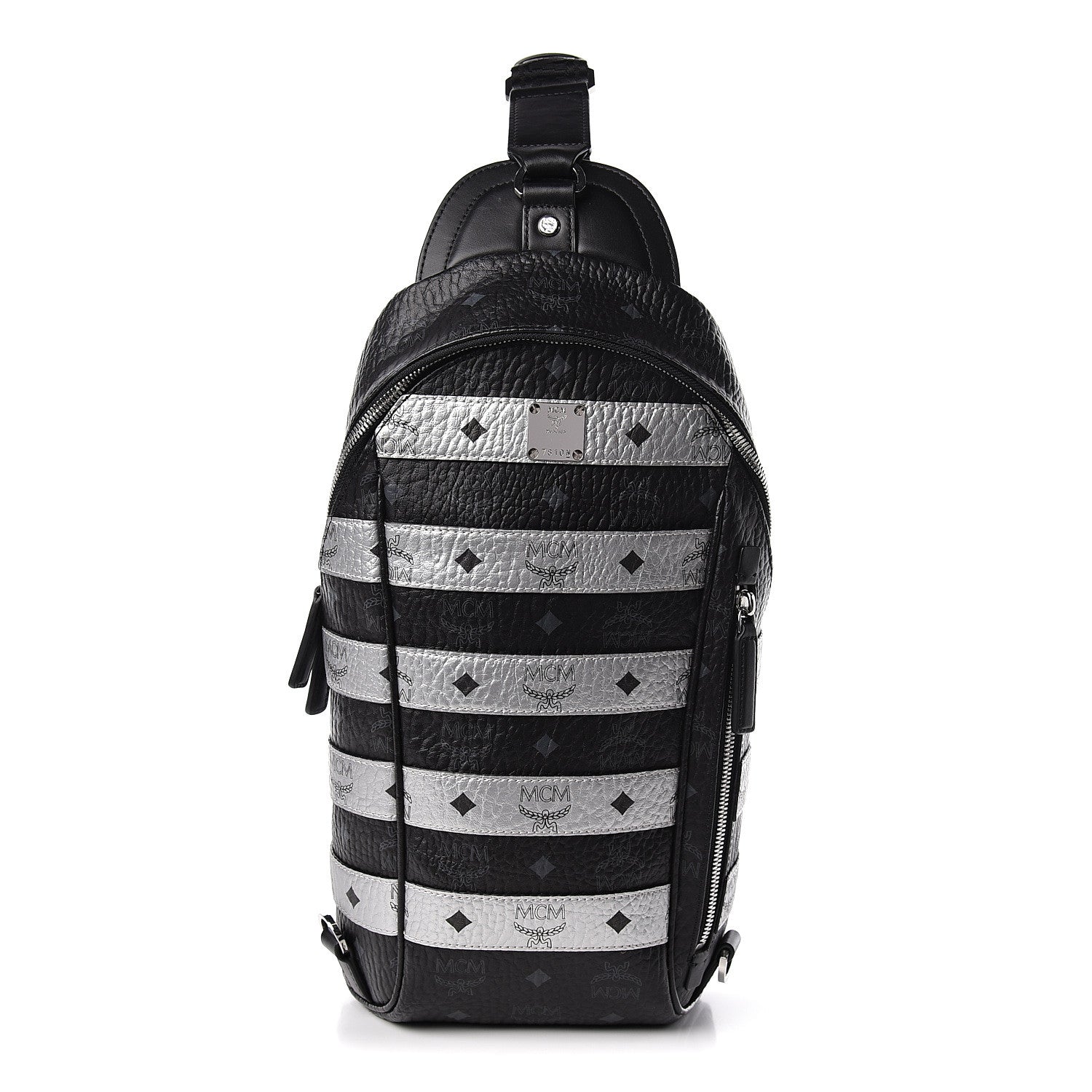 MCM Visetos Spot Medium Sling Bag Black Silver 1 of 10