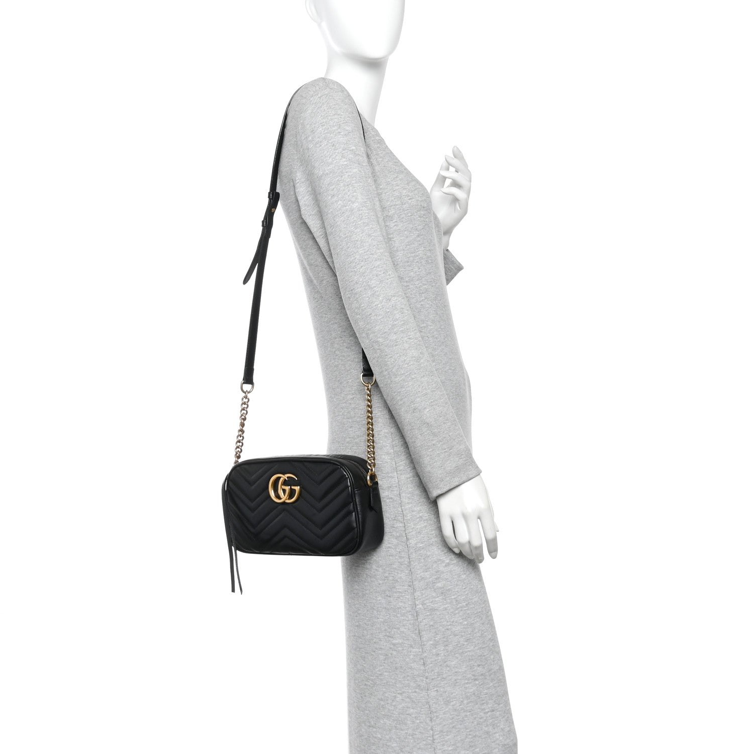 Gucci Calfskin Matelasse Small GG Marmont Chain Shoulder Bag Black 2 of 10