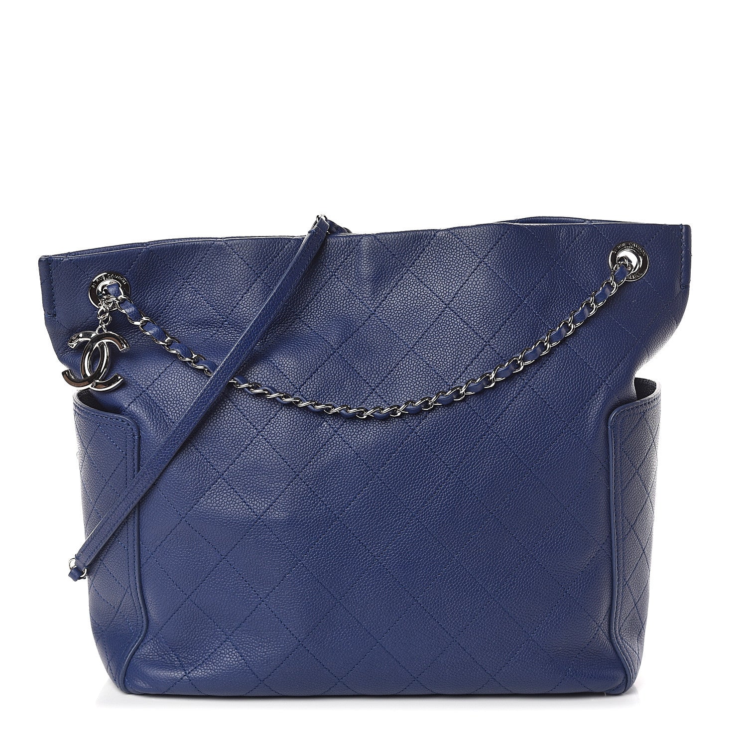 Chanel Grained Calfskin Stitched CC Pocket Tote Navy Blue 1 of 10