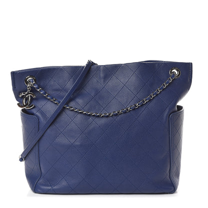 Chanel Grained Calfskin Stitched CC Pocket Tote Navy Blue 1 of 10