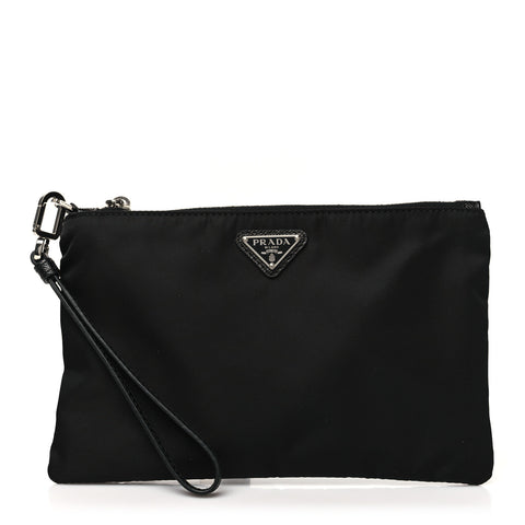 Re-Nylon Saffiano Pouch Wristlet Black