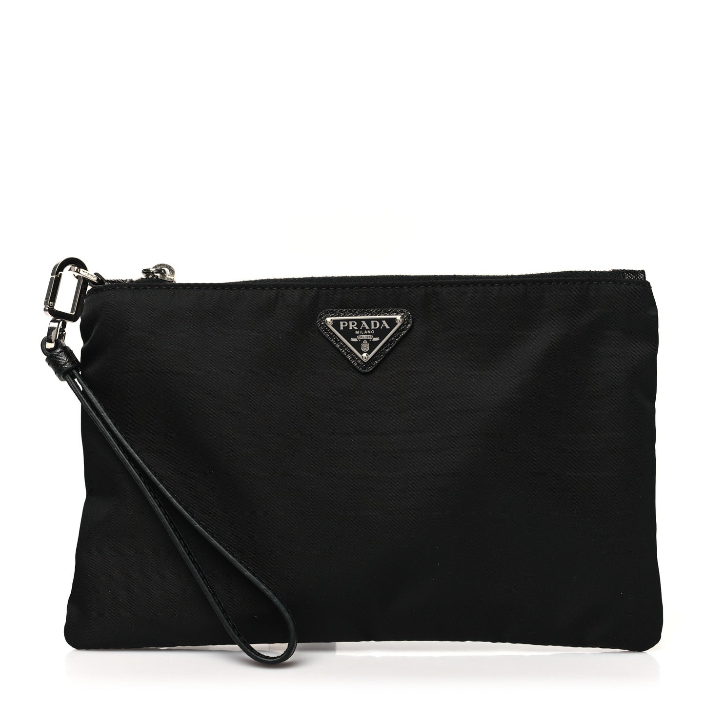 Re-Nylon Saffiano Pouch Wristlet Black
