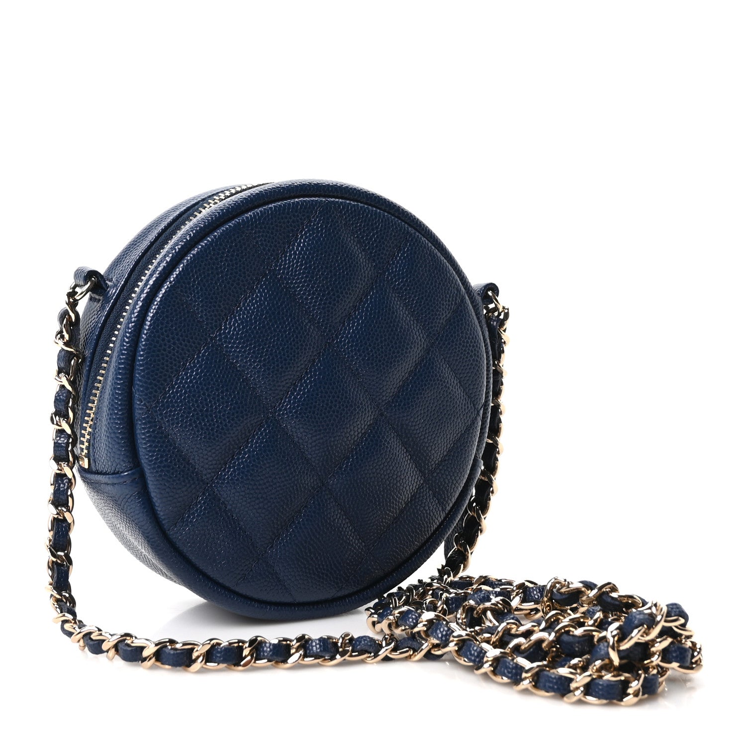 Chanel Caviar Quilted Round Clutch With Chain Navy 3 of 10