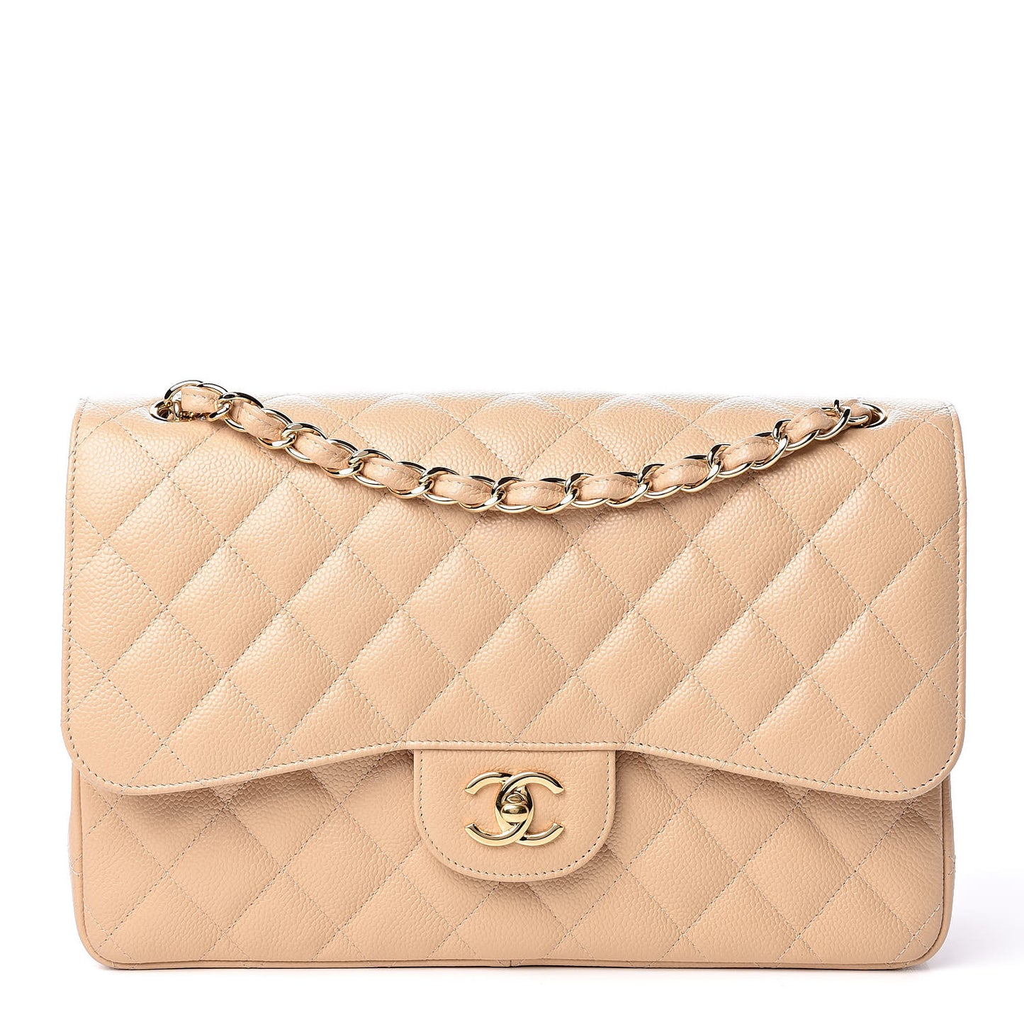Caviar Quilted Jumbo Double Flap Beige Clair