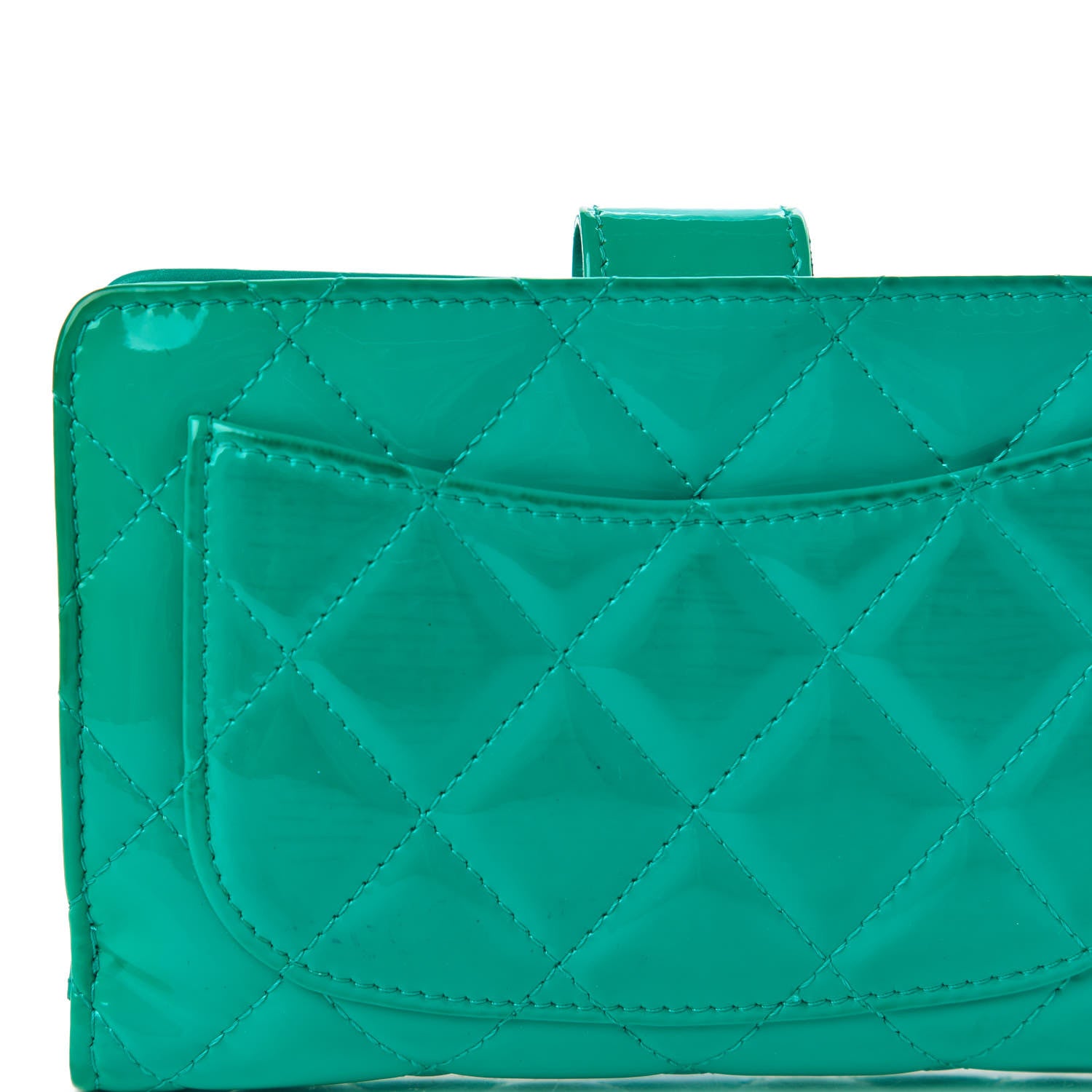 Chanel Patent Quilted Zip Pocket Wallet Turquoise 12 of 26