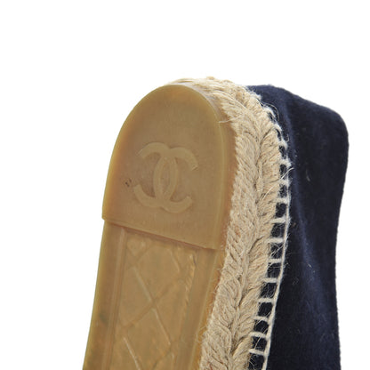 Chanel Velvet Tweed CC Espadrilles 38 Navy Grey 15 of 22